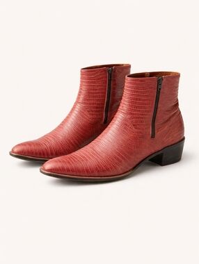 Mexicana Genuine Lizard Skin Boots Men’s 10 – Vintage 80s Red Western Ankle Boot
